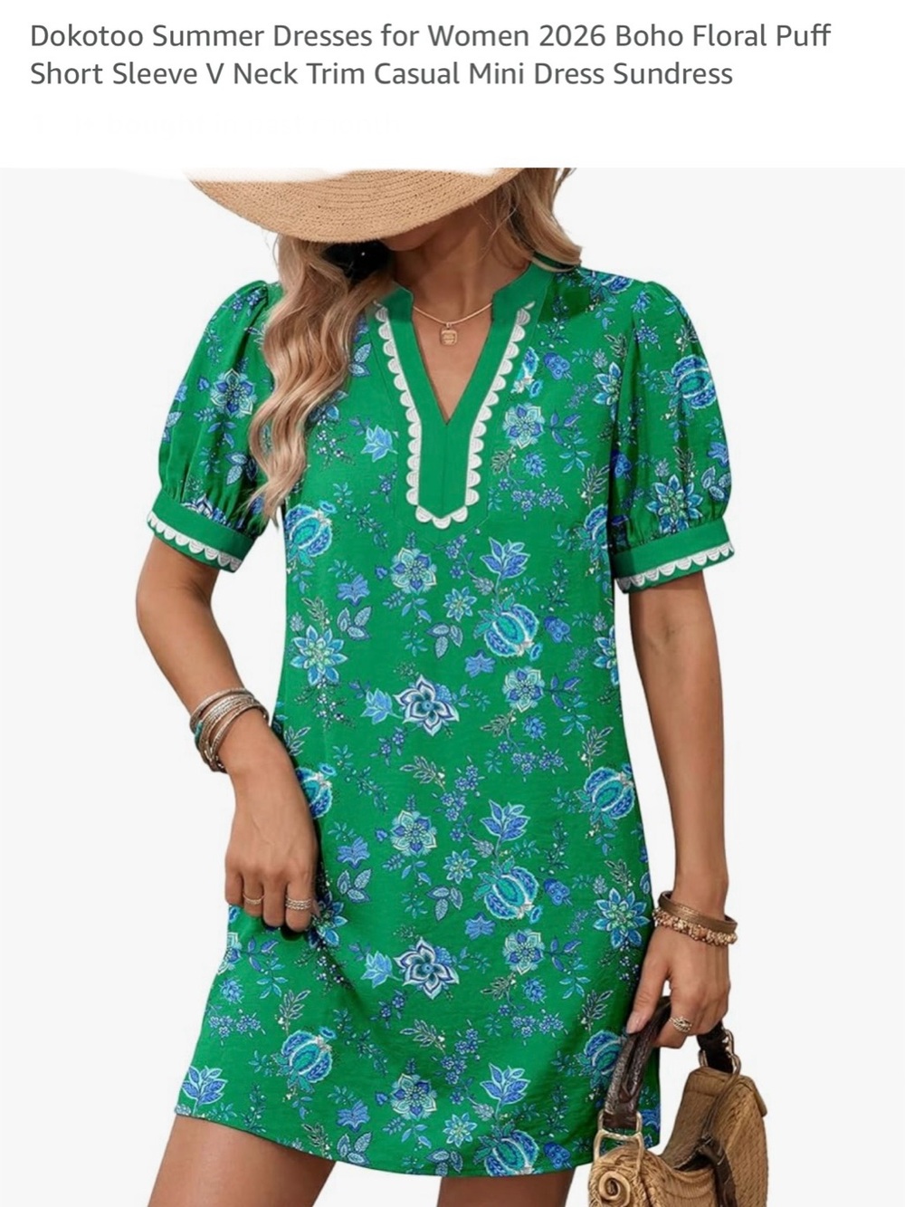 Dokotoo Green Floral V-Neck Puff Sleeve Mini Dress 2XL New